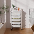 thumbnail image 6 of 5 Tier Rolling Cart with 5 Drawers, Utility Cart with Drawers and Tabletop, Multipurpose Rolling Storage Cart Storage Drawer Cart Organizer with Lockable Wheels for Home Office School, White, 6 of 16