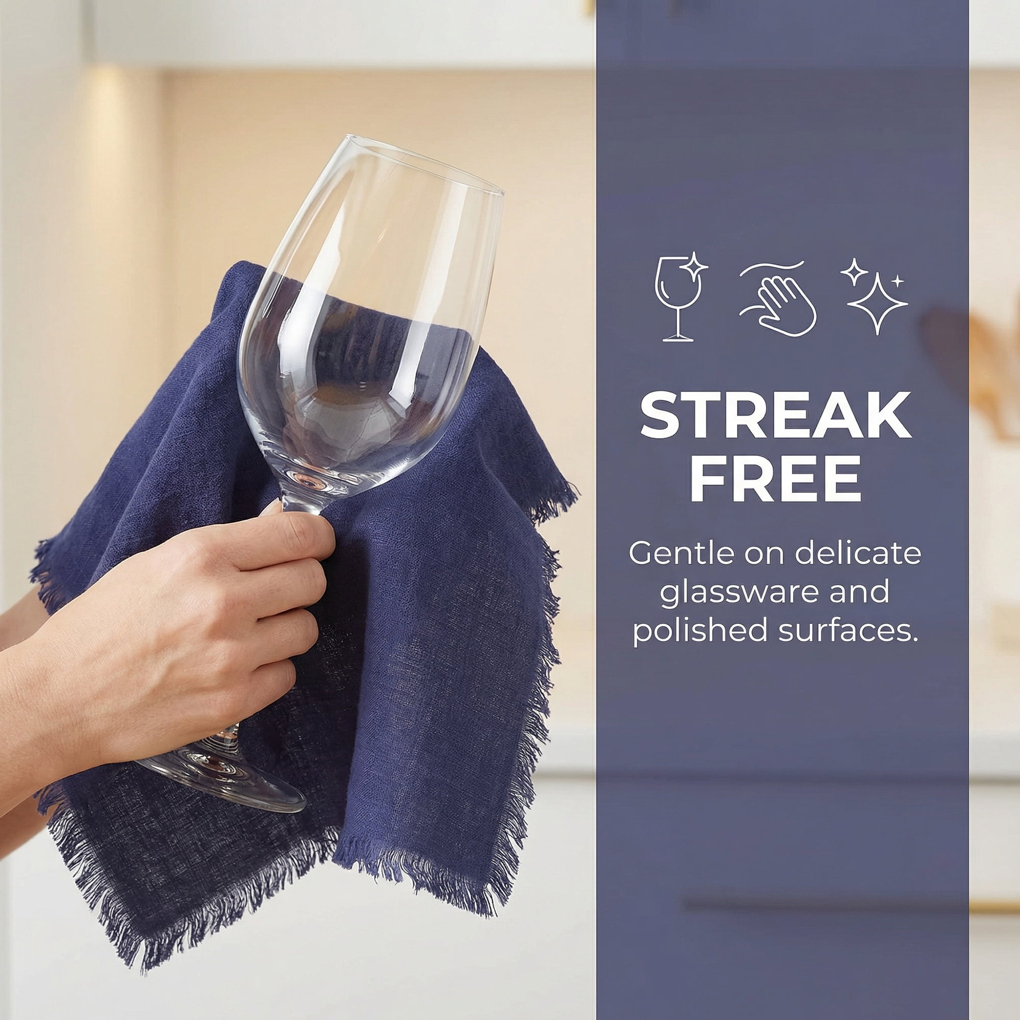 Unique Bargains Cotton Linen Absorbent Kitchen Towels 4 Pack Royal Blue 18" x 18"