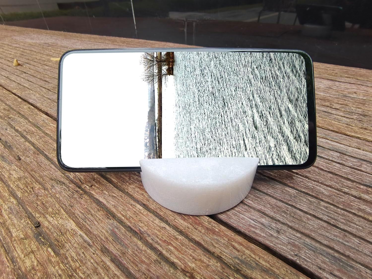 Marble Cell Phone Stand Holder for Cellphone Tablet On Desk, Countertop, Table, Nightstand. Heavy Solid Real Stone Mobile Phone Stands (White)