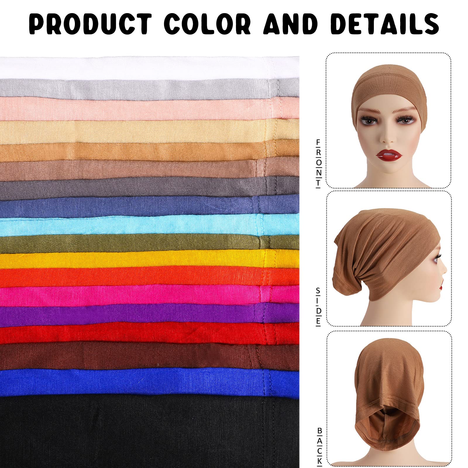 18pcs Inner Hijab Cap for Women, Islam Muslim Turban Under Scarf Undercap Soft Jersey Bonnet Tube Cap