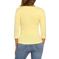 thumbnail image 3 of INSPIRE CHIC Women's Ruched Blouse Button Decor V Neck 3/4 Sleeve Solid Knit Top S Light Yellow, 3 of 6