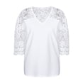 thumbnail image 3 of Enwejyy Womens Hollow Out Lace Spliced Half Sleeve V-Neck Basic T-Shirt, 3 of 4