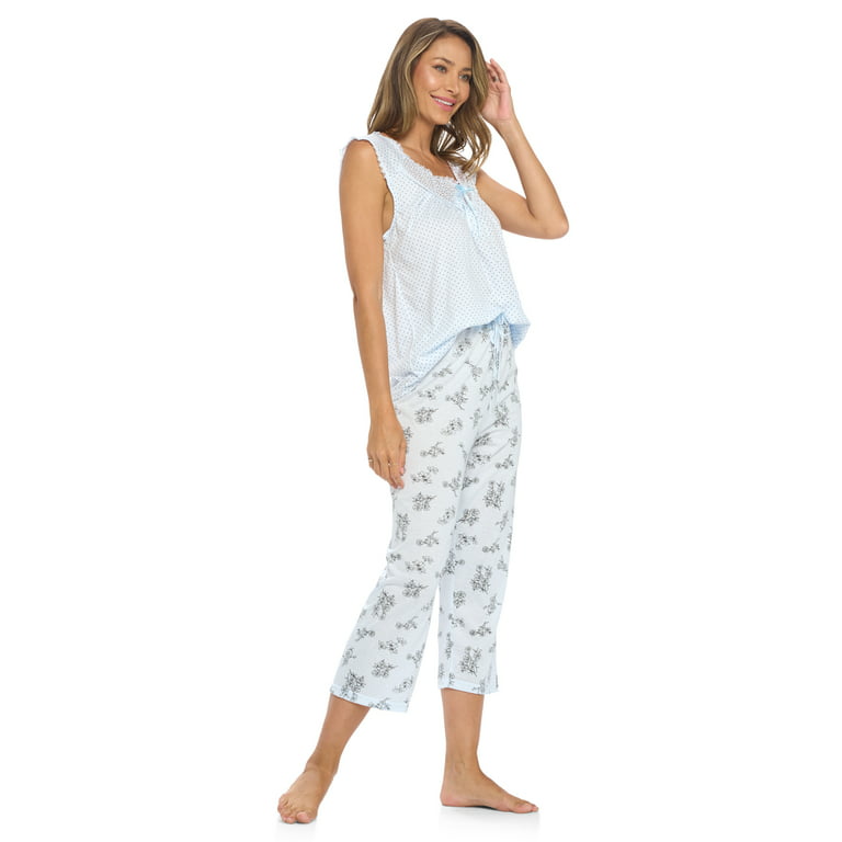 Casual Nights Women's Sleeveles Floral Lace Capri Pajama Set