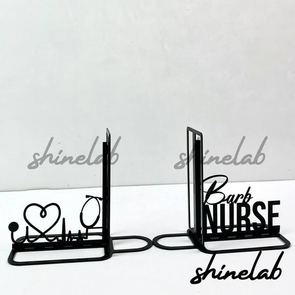 Shinelab Nursing Metal Bookends Custom Nurse Name Bookend Gift, Office Desk Bookshelf Decor 7016
