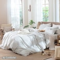 thumbnail image 5 of MooMee Striped Duvet Cover Set Twin 100% Washed Cotton Linen Like Textured Breathable 2-Piece (White& Heathered Green Wide Stripes, 68"x90"), 5 of 6
