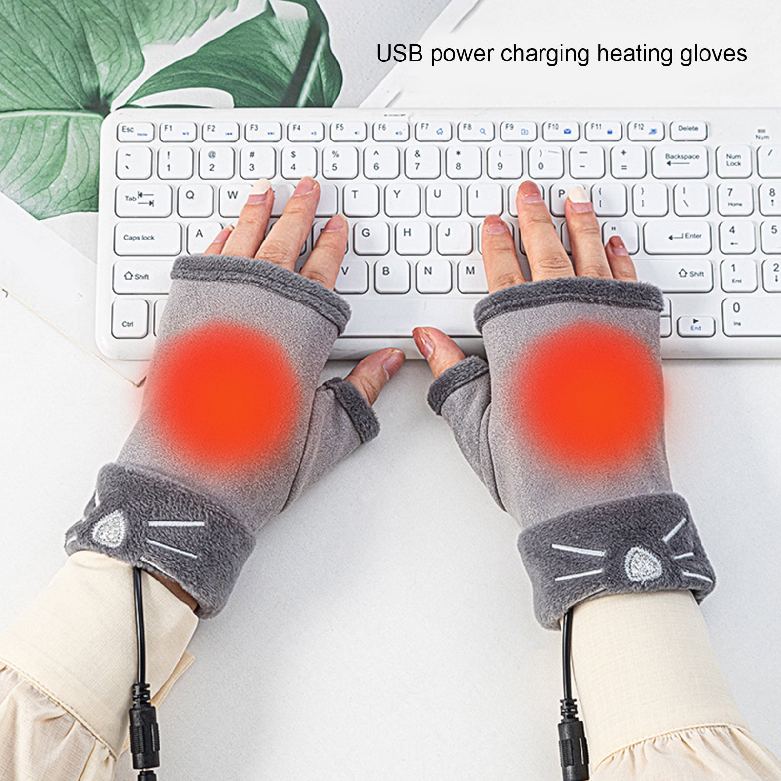 1 Pair Winter Heated Gloves USB Powered Skin-friendly Anti-slip Practical 