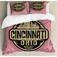thumbnail image 1 of Cincinnati Duvet Cover Set King Size, Illustration of Cincinnati Lettering with Funky Fonts, 3 Piece Bedding Set with 2 Pillow Shams, Pale Camel Dried Rose Charcoal Grey, by Ambesonne, 1 of 3