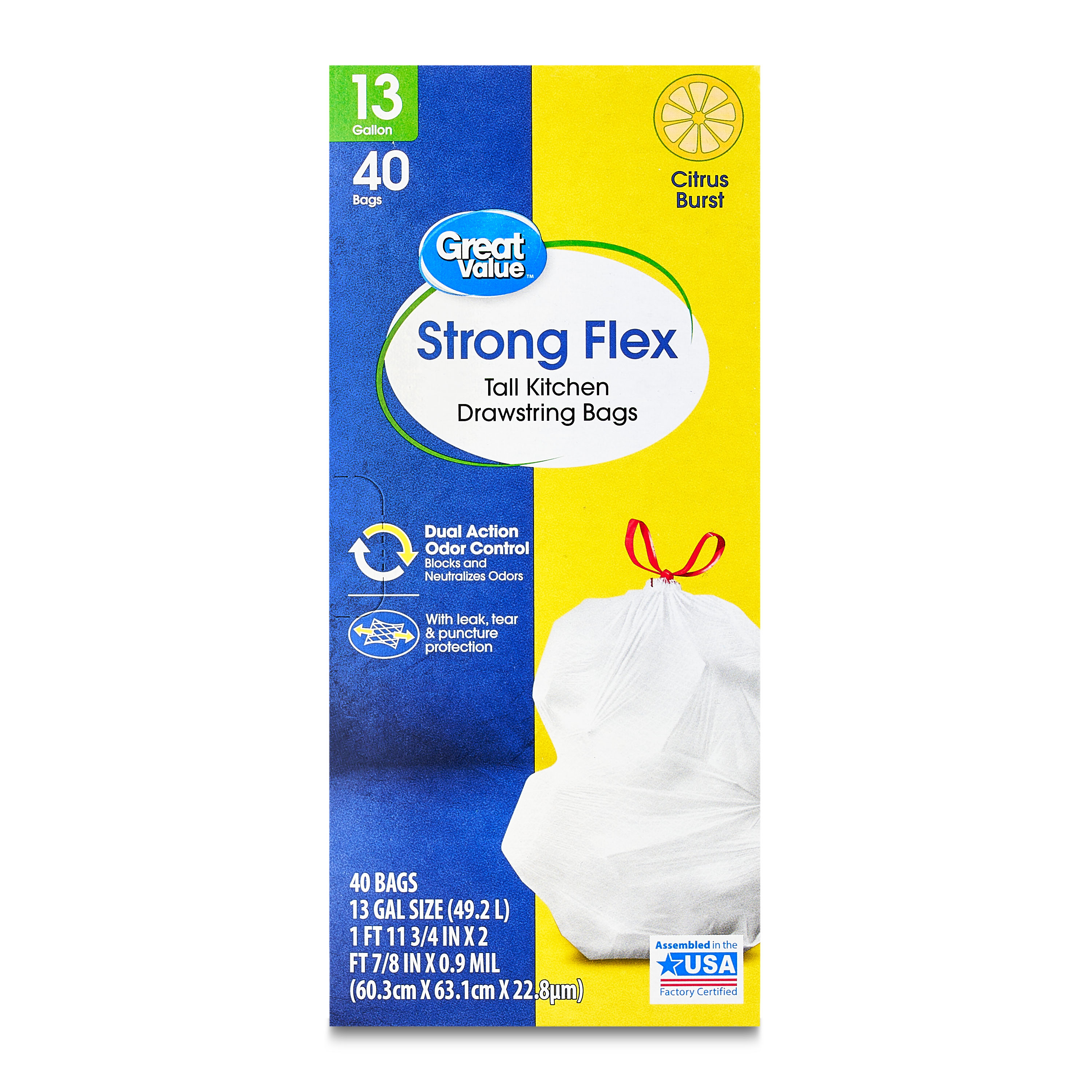 Great Value Strong Flex 13 Gallon Trash Bags, Citrus Burst, 40 Count photo 3