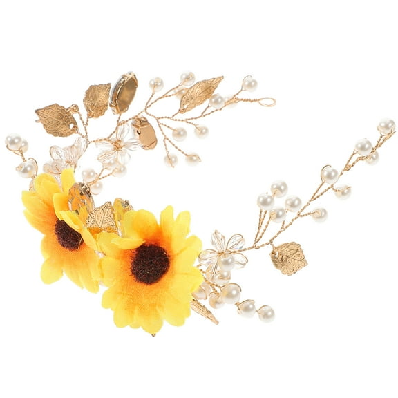 KONTONTY Bride Headband for Wedding Yellow Alloy 1Pack Elegant Bridal Headdress