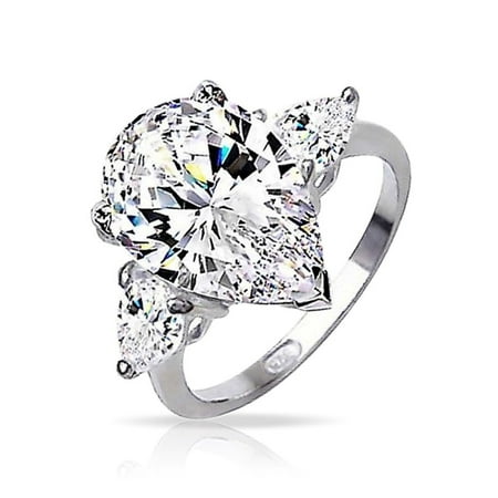 Brilliant Cut Square Ring 7 CT Cubic Zirconia 925 Sterling Silver Trillion Side Stones Brilliant Cut AAA CZ Pear Shaped Statement Engagement Ring ()