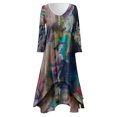 thumbnail image 3 of Jophufed Maxi Dress for Women Retro Style Printed Long Sleeved Loose Hem Irregular Long Dress, 3 of 5