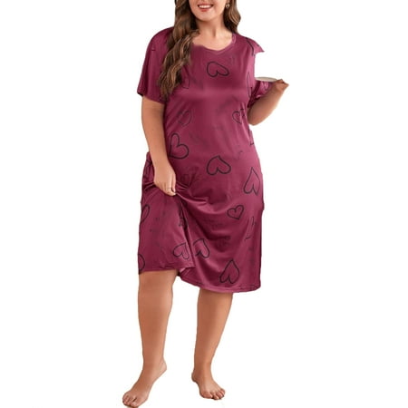 

Casual Round Neck Sleepshirts Short Sleeve Maroon Plus Size Nightgowns & Sleepshirts (Women s Plus)