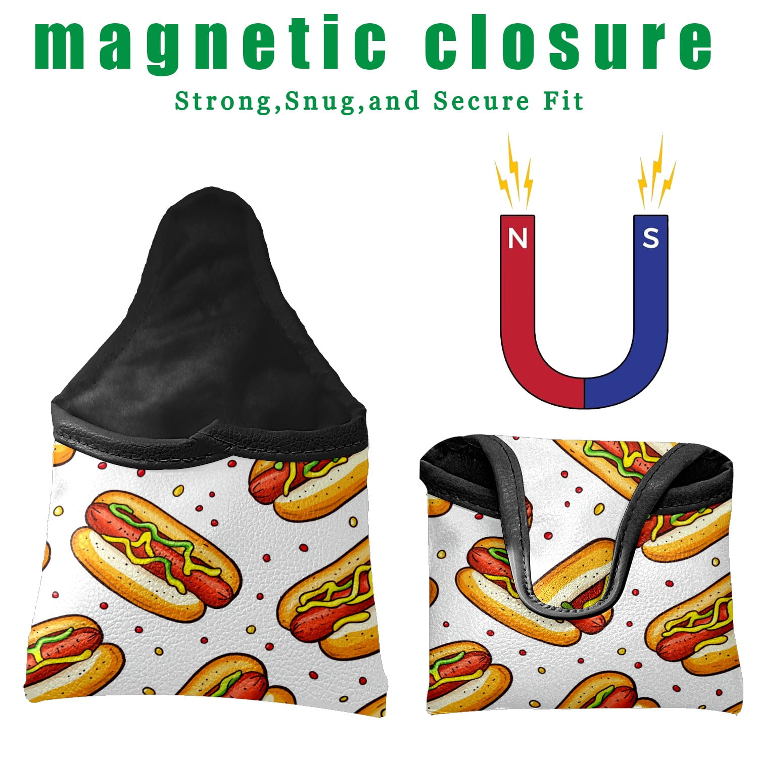 Golf Mallet Putter Cover Premium Leather Waterproof Golf Putter Head Cover with Magnetic Closure Hot Dog Pattern
