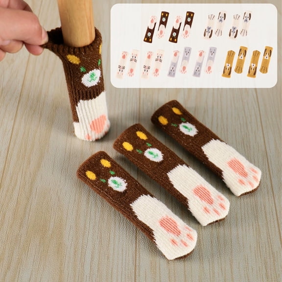 4pcs Cute Animal Paw Chair Leg Covers - Double-Layer Thickened Knitted Stool Leg Protectors, Non-Slip Chair Leg Pads for Tables/Chairs, Soft Fabric Covers to Prevent Scratches/Reduce Noise, A