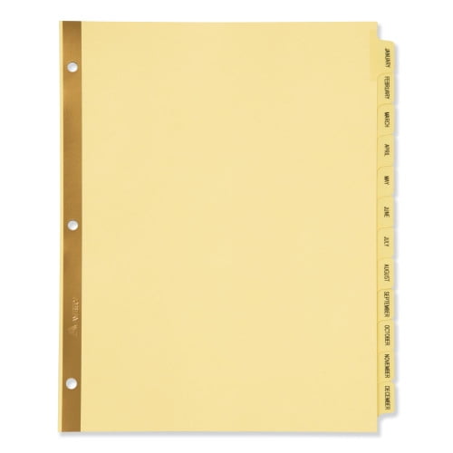 Avery Preprinted Laminated Tab Dividers with Gold Reinforced Binding Edge, 12-Tab, Jan. to Dec., 11 x 8.5, Buff, 1 Set