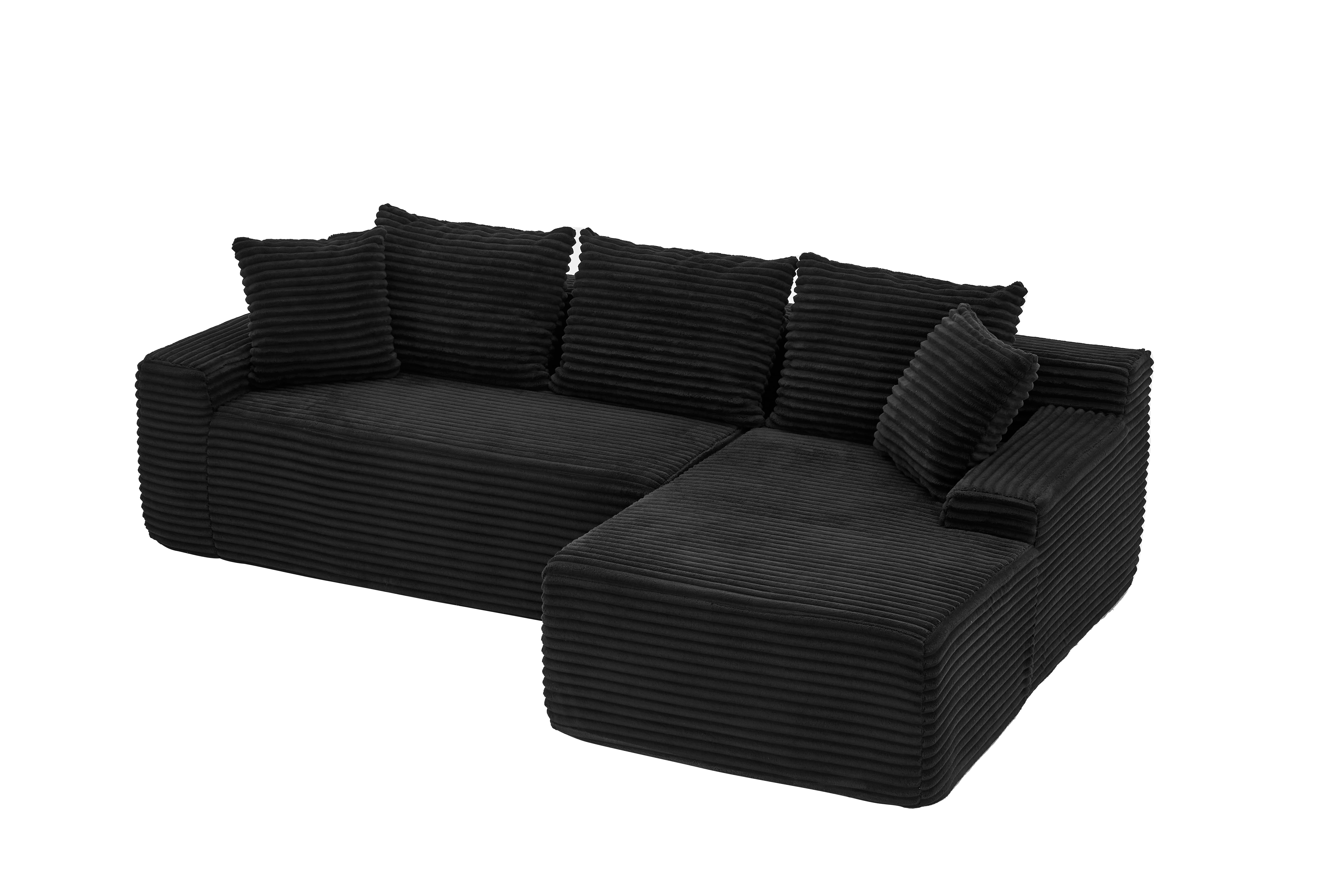 Leumius 95" Boneless Modular Sectional Sofa with Chaise,L-Shaped Comfy Corduroy Couch with Deep Seat,Upholstered Sectional Couch for Living Room, No Assembly,Black