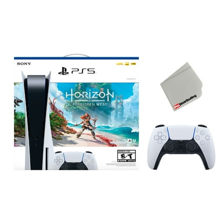 Sony Playstation 5 Disc Edition Horizon Forbidden West Bundle with Extra White Controller and Microfiber Cleaning Cloth