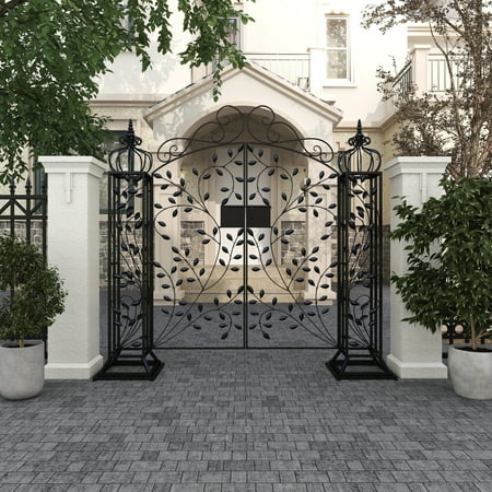 DecMode Traditional Metal Arch with Botanical Design Garden Arbors with Latch Lock Closure, 70"W x 65"H