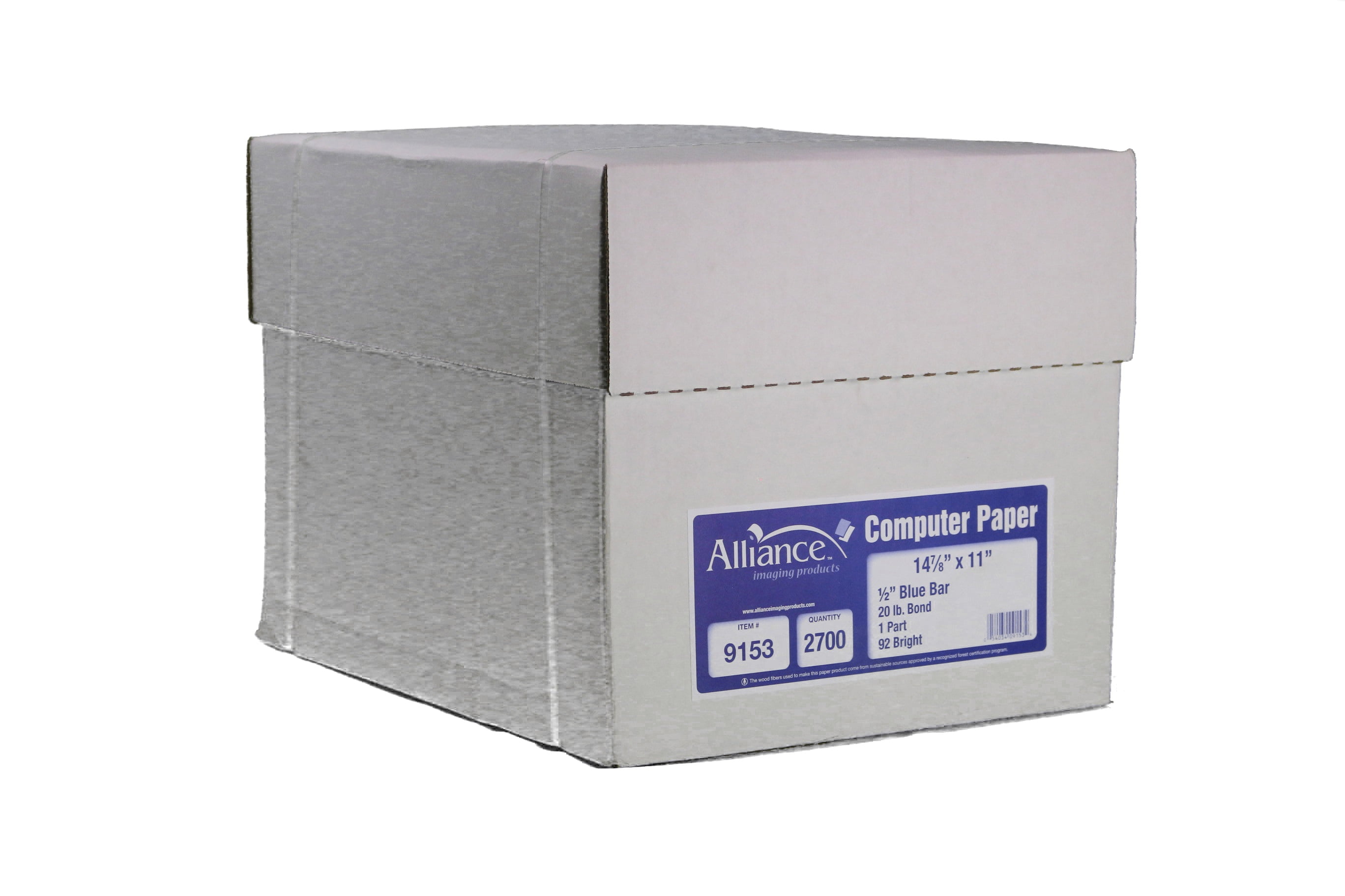 Continuous paper 14 7/8 x 11 Alliance, 20lb, ½ inch blue bar, 1 Part – 2,700 sheets | Carton