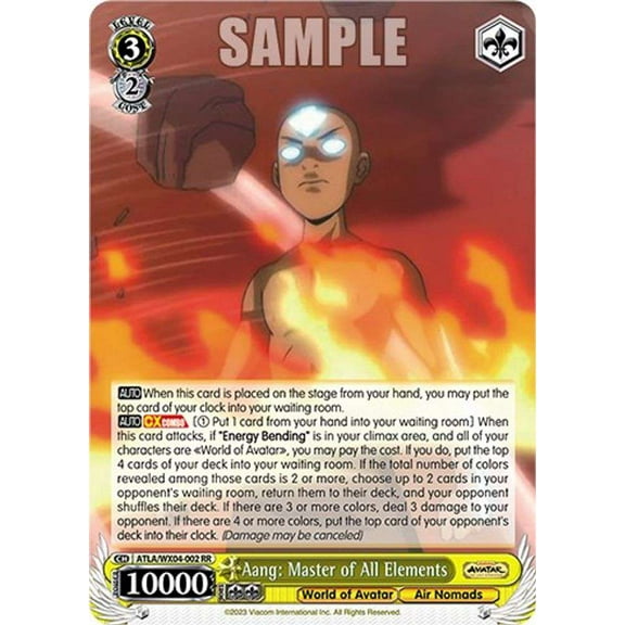 Weiss Schwarz Avatar: The Last Airbender Double Rare RR Aang: Master of All Elements ATLA/WX04-002