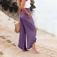thumbnail image 5 of Nestiefly Linen Pants Women Summer Wide Leg Smocked Waist Ruffle Hem Pants Boho Flowy Beach Vacation Pant with Pockets Purple XL, 5 of 7