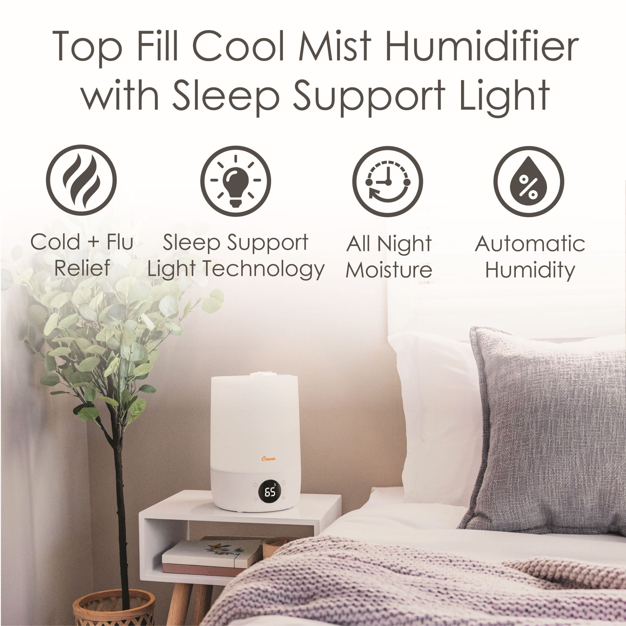 Top Fill Cool Mist Humidifier – 1.2 Gallon with Sleep Support Light & Essential Oil Tray