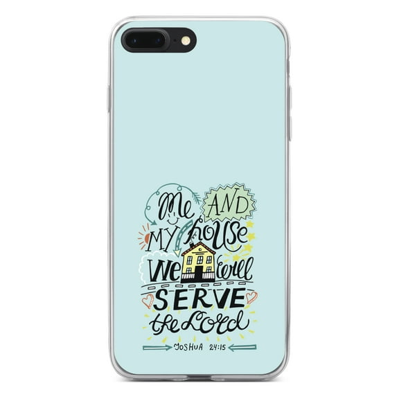 DistinctInk Clear Shockproof Hybrid Case for iPhone 7 PLUS / 8 PLUS (5.5" Screen) - TPU Bumper, Acrylic Back, Tempered Glass Screen Protector - Joshua 24:15 - We Will Serve the Lord