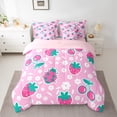 thumbnail image 2 of Manfei Sweet Cherry Strawberry 7 Pieces Bedding Comforter Set,Cartoon Wild Ladybug Full Bedding Set,Pink Cyan White Fitted Sheet Flat Sheet For Girls Kids,Microfiber Bedroom Decor Reversible, 2 of 8