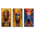 thumbnail image 2 of Designart "Vibrant Festivities Traditional African Portraits II" Boho Woman Framed Wall Art Set Of 3 - Yellow Woman Boho Frame Gallery Set For Office Decor, 2 of 6