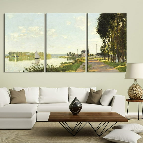 wall26 3 Panel Canvas Wall Art - Argenteuil by Claude Monet - Giclee Print Gallery Wrap Modern Home Art Ready to Hang - 16"x24" x 3 Panels