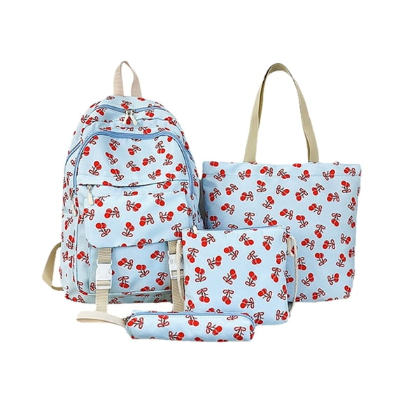 Otqutp 4-Piece Student Backpack Combo Cherry Bow Backpack Large Capacity Bookbag Traveling Hiking Bag