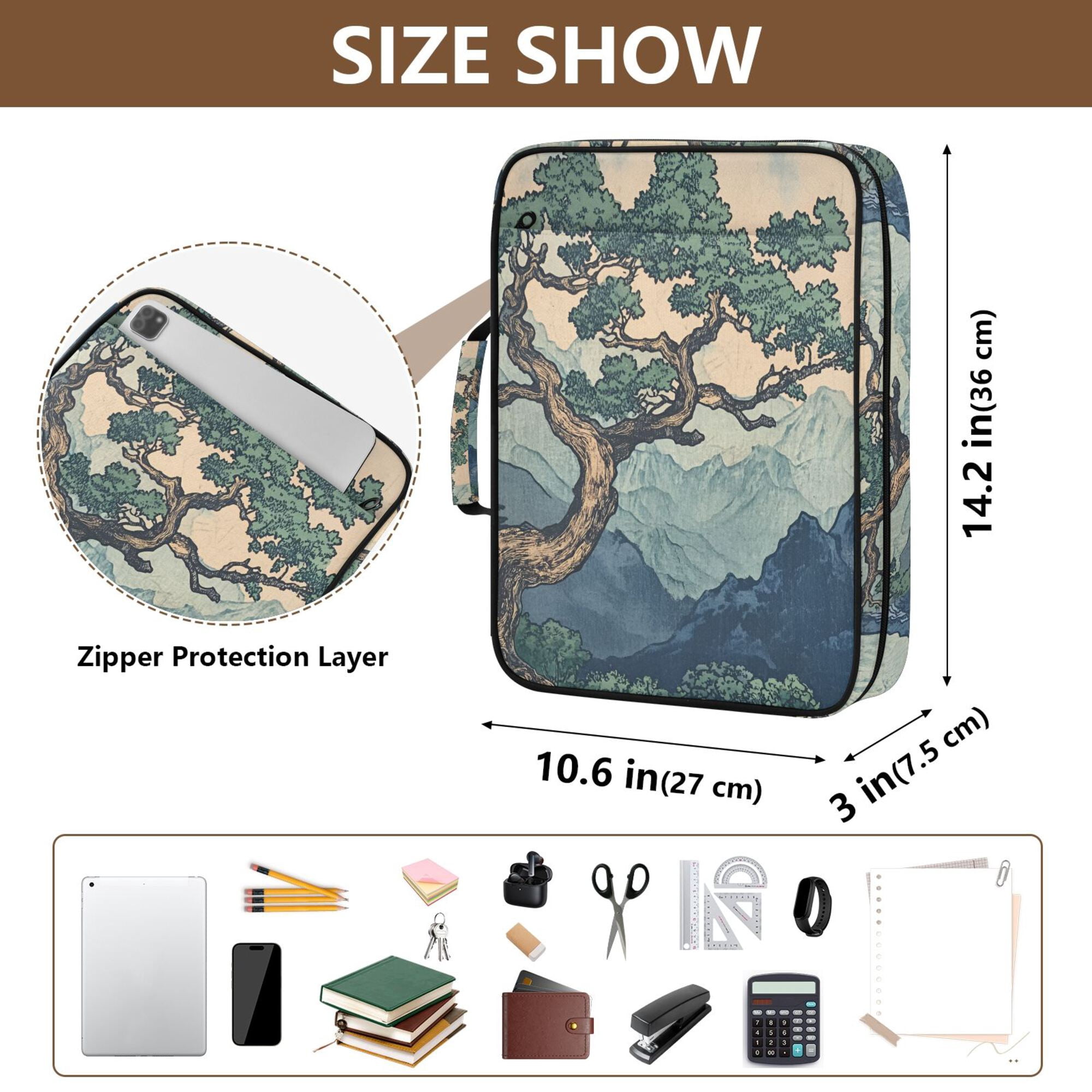 FORMRS Accordion File Folder A4 Size 7-Pocket Expanding Document Organizer Bag with 3 Ring Binder, Tree in The Mountains