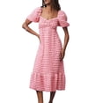 thumbnail image 1 of Gupgi Women's Puff Sleeve Midi Dress Solid Color Bubble Textured Smocked Sweetheart Neck Ruffled Flowy Dress, 1 of 6