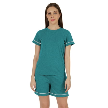 

Inkmeso 2 Pcs Solid Sleepwear Sets For WoMen s Short Sleeve Top And Short Loungewear Set
