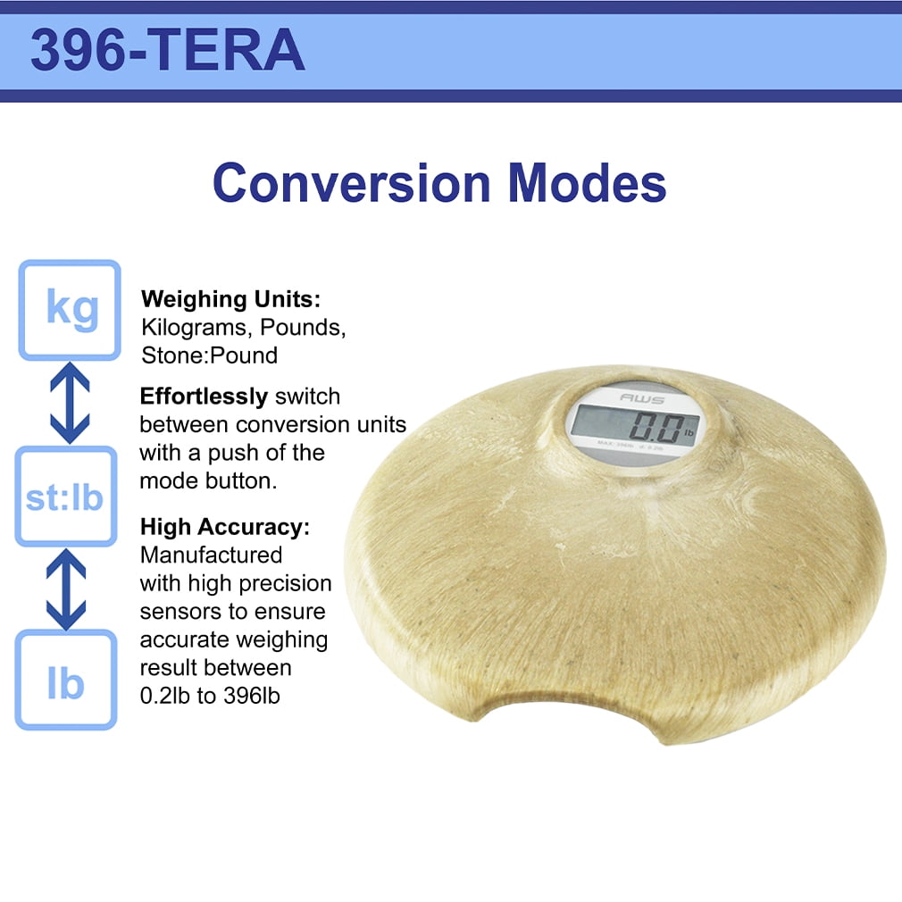 American Weigh Scales - Digital Body Bathroom Scale - Eco-friendly, Lightweight, 396lbs - 396TERA