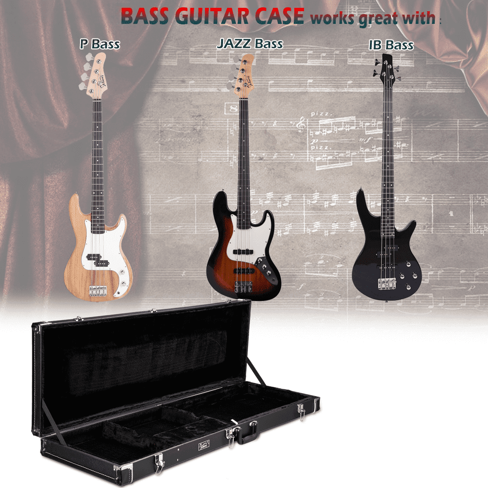 Tcbosik Lockable Hard-Shell Case for Electric Bass Guitars, Black