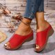 thumbnail image 4 of Sandalias de Cuña de las Mujeres de Color Sólido Peep Toe Abierto de Espalda Zapatillas de Mula con Cama de Pie Acolchada para la Playa de Verano, 4 of 9