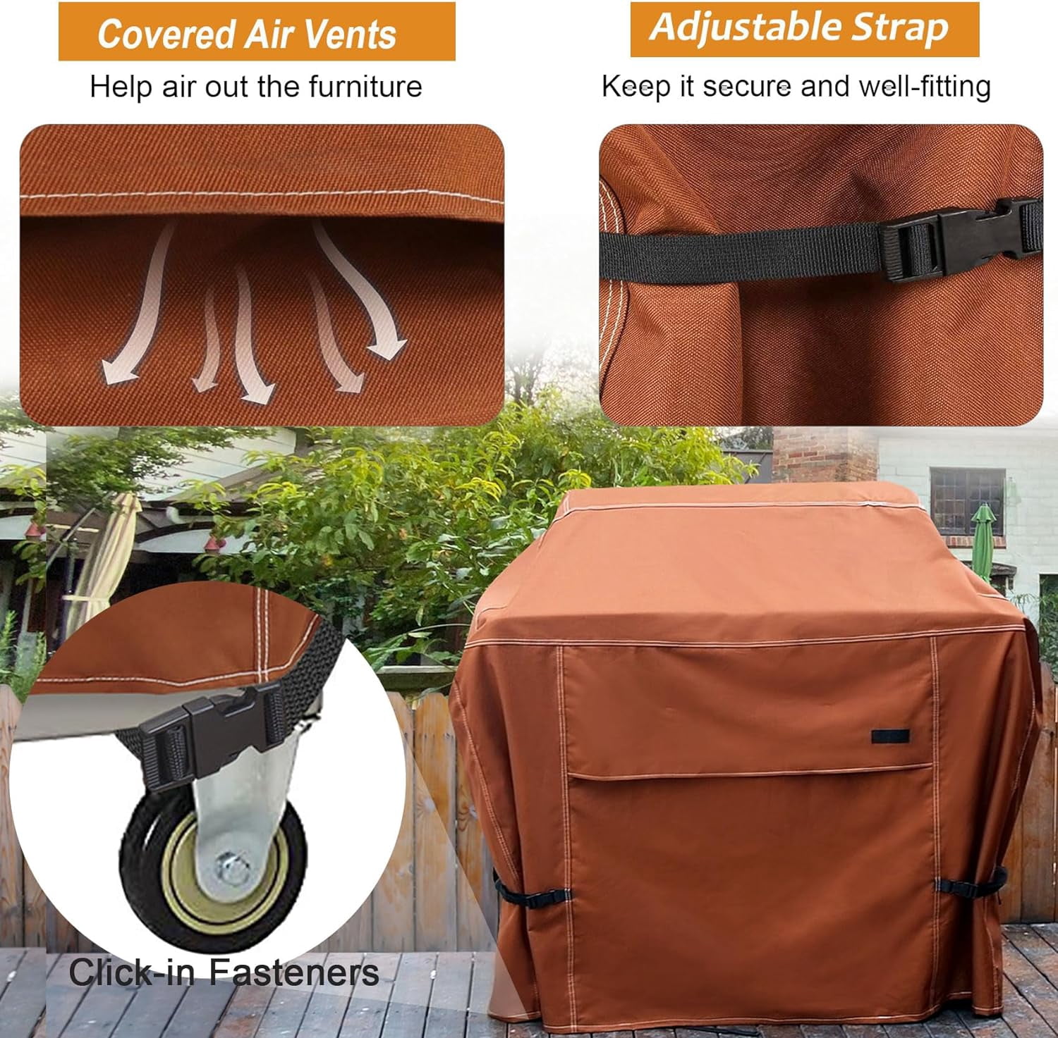 Outdoor BBQ Grill Cover 60 Inch 3-4 Burner Waterproof Heavy Duty Patio Barbecue Cover for Weber, Char-Broil, Brinkmann, Jenn Air, Nexgrill Grills and More, Brown
