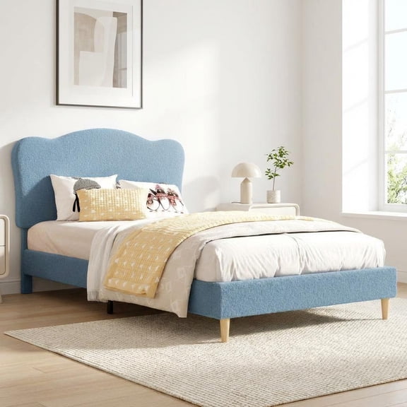 CazToi Twin Upholstered Platform Bed Frame with Boucle Fleece Headboard No Box Spring Needed Easy Assembly