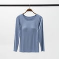 thumbnail image 1 of Pijama de una pieza sin aro y sin sujetador para mujer, de modal, con camiseta de manga larga y cuello redondo y almohadilla para el pecho, 1 of 5