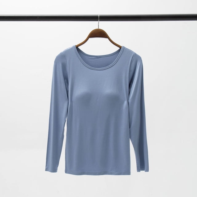 Pijama de una pieza sin aro y sin sujetador para mujer, de modal, con camiseta de manga larga y cuello redondo y almohadilla para el pecho