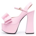 thumbnail image 2 of YDN Women Cute Bowknot Peep Open Toe Slingback Platform Sandals Chunky High Heels Ankle Strap Pumps Dress Prom Shoes Size 6 Pink, 2 of 4