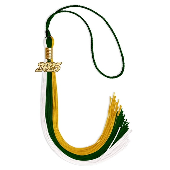 Endea Graduation Hunter Green/Gold/White Graduation Tassel with Gold Date Drop