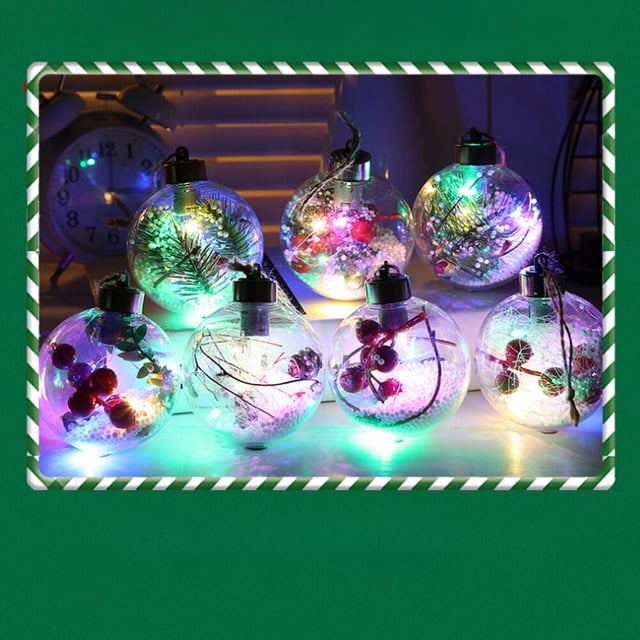 6 bolas navideñas brillantes con luces LED colgantes, bolas rellenables, adornos colgantes para árbol de Navidad para fiestas