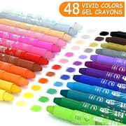 48 Colors Gel Crayons, Shuttle Art Non-Toxic Twistable Crayons Set with 1 Brush and Foldable Case for Coloring, Crayon-Pastel-Watercolor Effect, Ideal for Paper