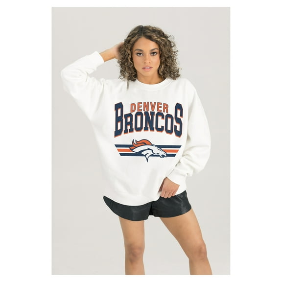 Women's Gameday Couture White Denver Broncos Swift Strike Premium Oversized Fleece Pullover Sweatshirt