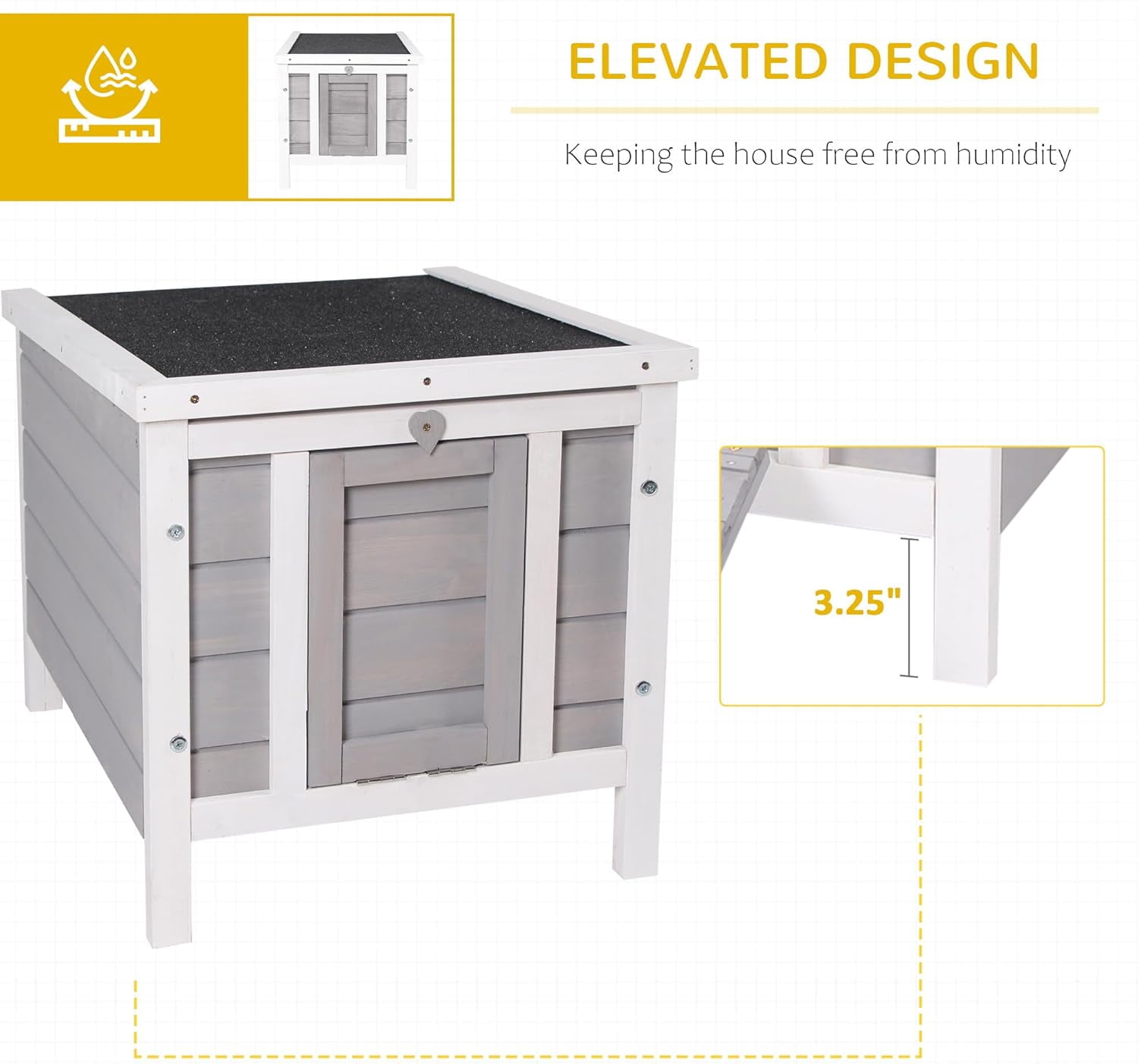 WSWJY Small Wooden Rabbit Hutch Bunny Cage Guinea Pig Cage Duck House Dog House with Openable & Waterproof Roof, for Rabbits, Chickens, Ducks, Gray