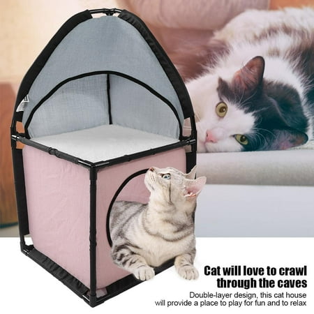 - Ymiko Pet Cat Bed, Double-layer Cat House Bed Soft Mat Tent Play Activity Relax For Kitten Pet Cats Pink