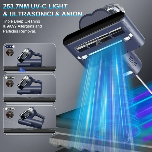 Teant Mattress Vacuum Bed Vacuum Cleaner with 253.7nm UV-C Light, Hyper Helix Motor with 16Kpa Strong Suction & 33000 RPM/Min Tapping, HEPA Filter,149℉ Heat & Ultrasonic & Anion for Bed and Pet
