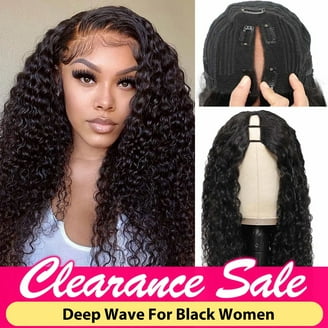 Deep Wave Lace Front Wigs Human Hair For Women Natural black